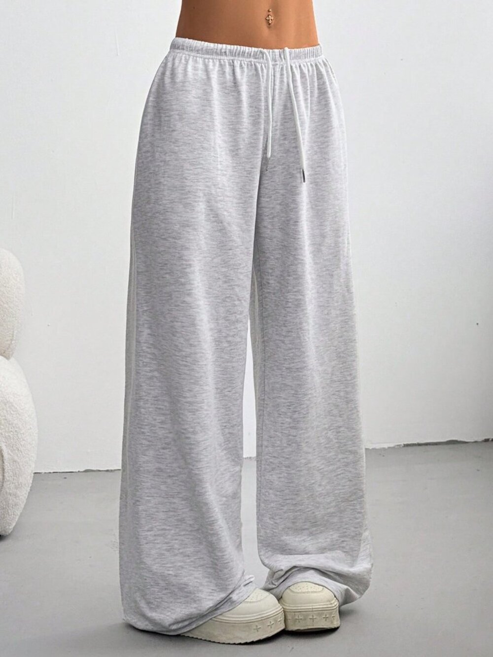Light Grey Women's Front Tie Loose Sweatpants